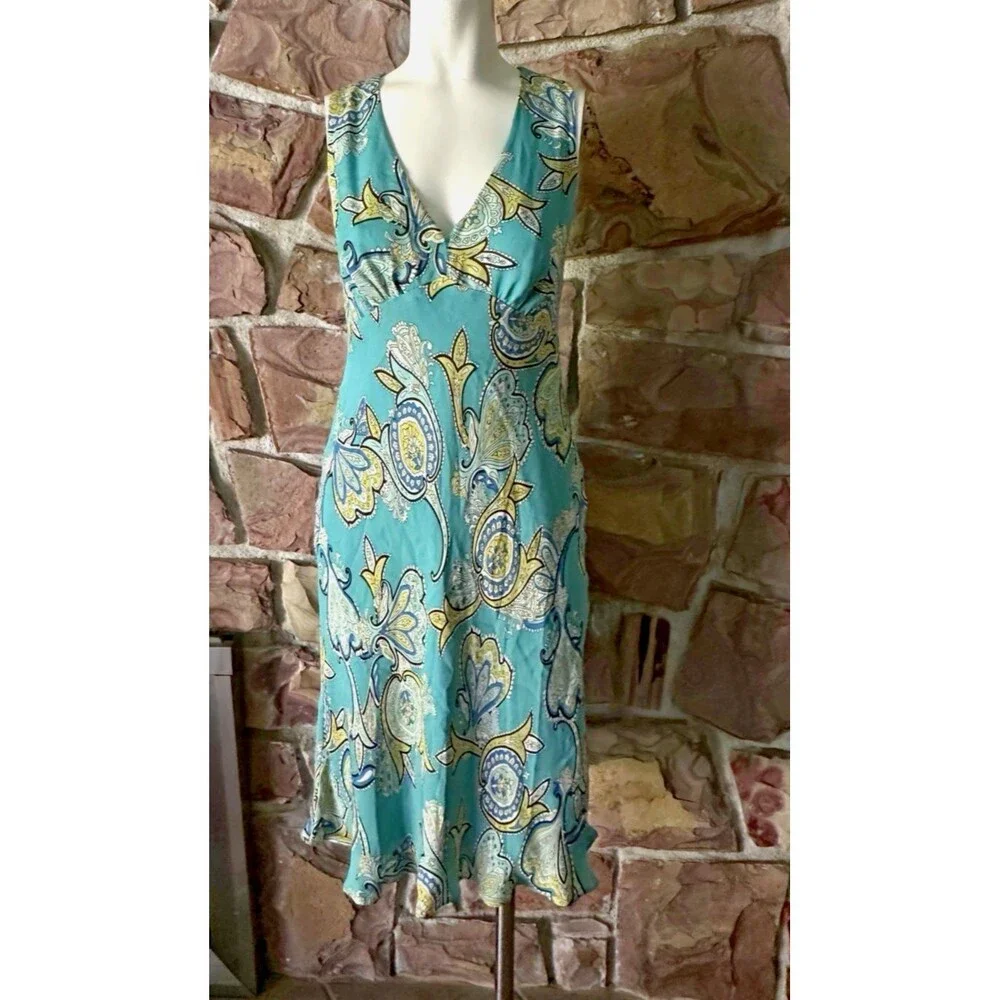 ANN TAYLOR SILK FLORAL GARDEN PARTY Paisley‎ SILK SLIP DRESS WOMEN’S Y2K